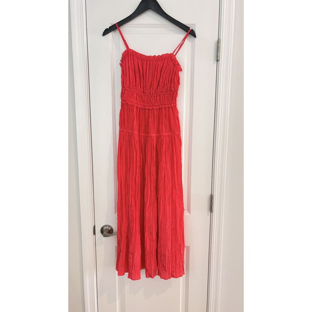 J.Crew Crinkled Ruffle Trim Dress Strawberry Pink Size XXS New - Picture 4 of 6